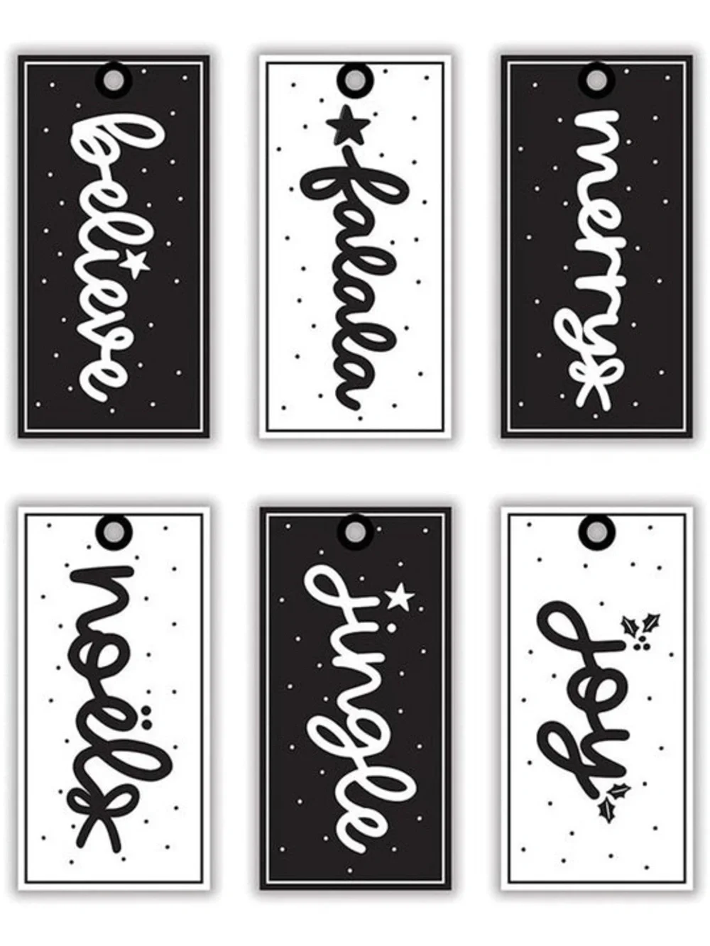 Black & White Holiday Gift Tags Pack - Believe/Falala/Merry